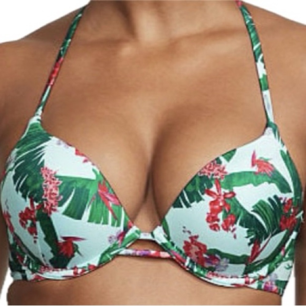 Victoria's Secret Bombshell Bikini Top Halter 2-Cup Swim Blue Palm 32AA